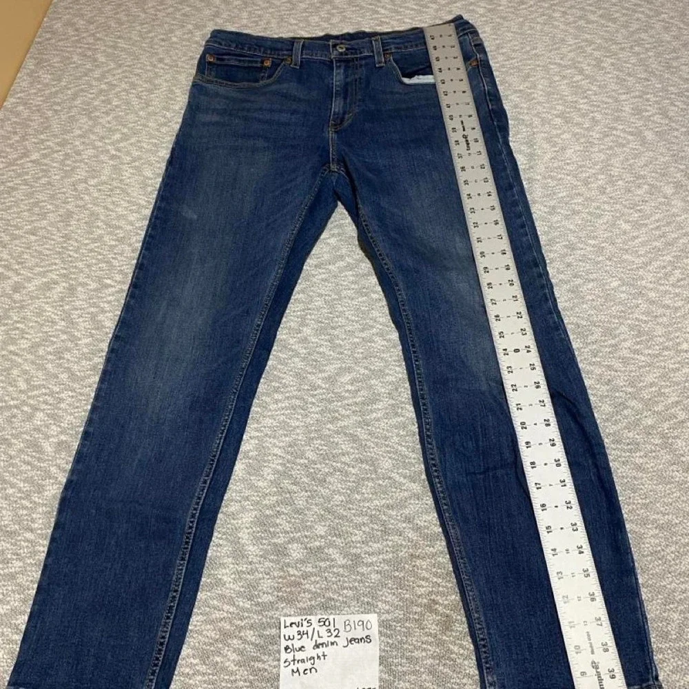 Levi's 501 blue denim straight jeans Size: W34xL32. SKU-B190#denim